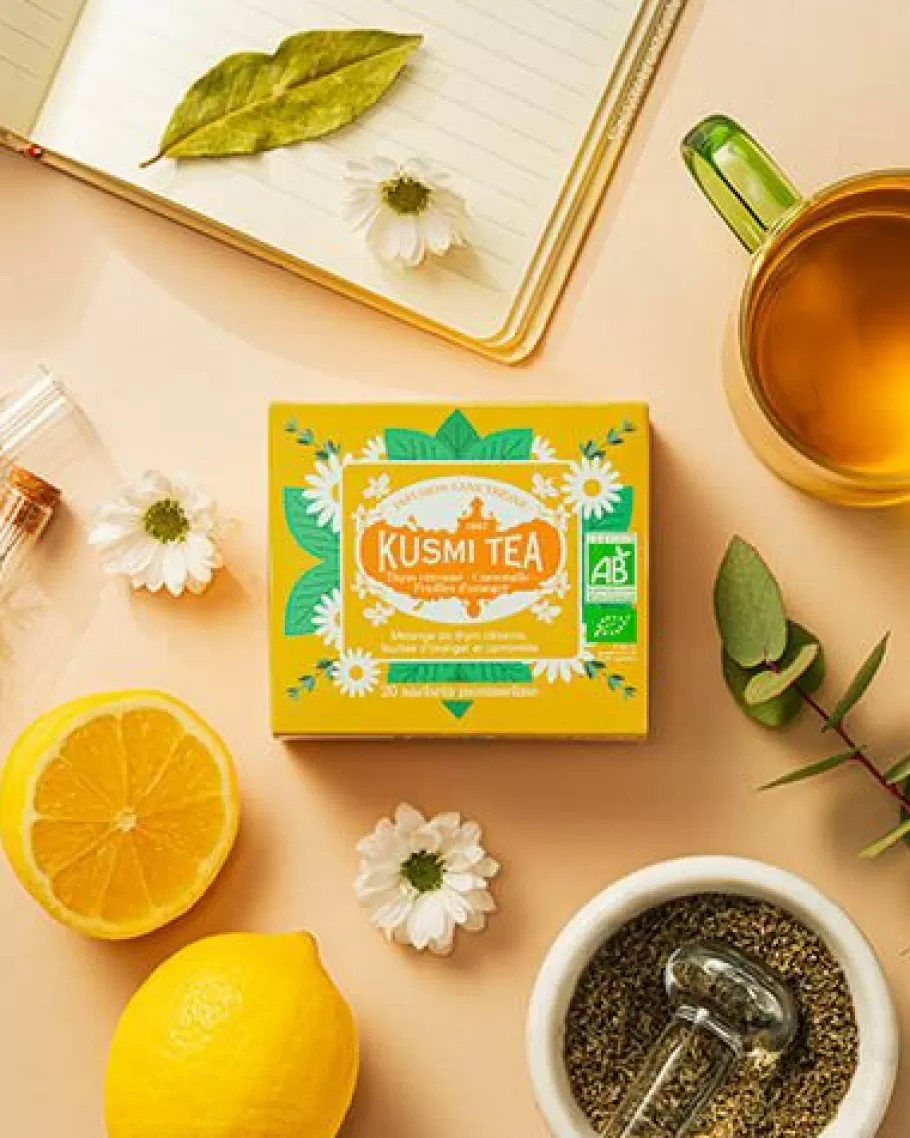 Caffeine-free | Rooibos-Kusmi Tea Lemon Thyme - Chamomile - Orange LeavesChamomile herbal tea, lemon thyme